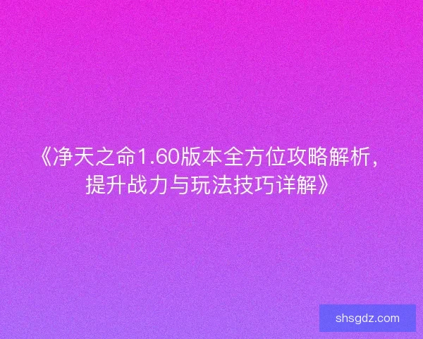 《净天之命1.60版本全方位攻略解析，提升战力与玩法技巧详解》